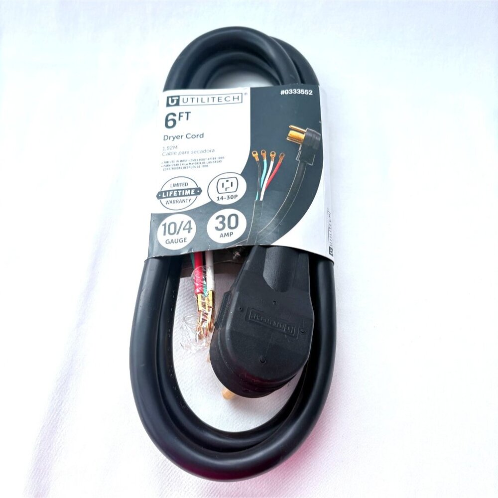 Utilitech 6-ft 30 Amp 4 Prong Dryer‎ Appliance Power Cord Black #0333552 New